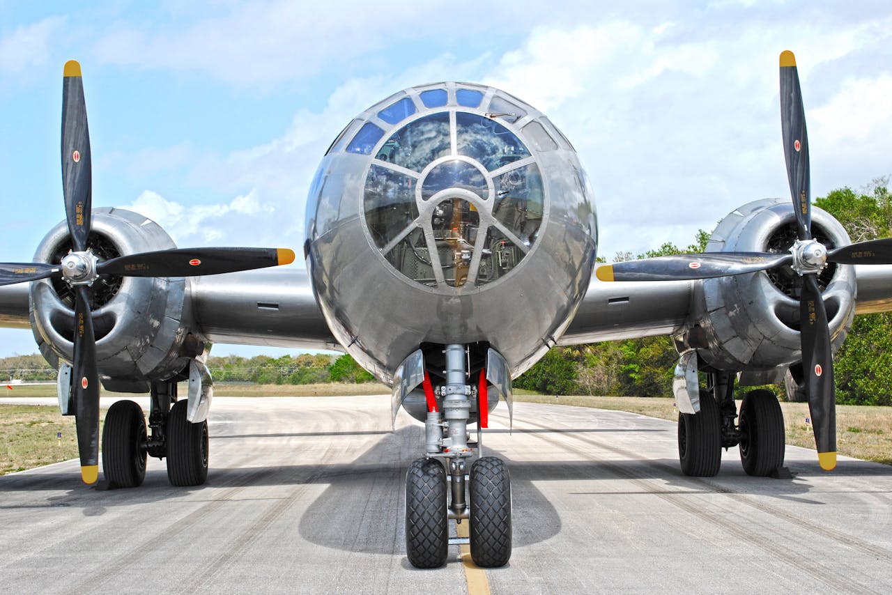 A B-29 Superfortress sits on a taxiway.